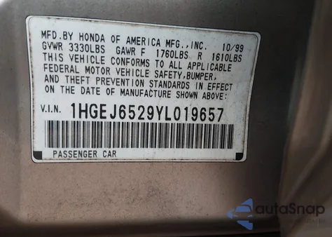 2000 Honda Civic Dx z USA, uszkodzony, nr VIN 1HGEJ6529YL019657
